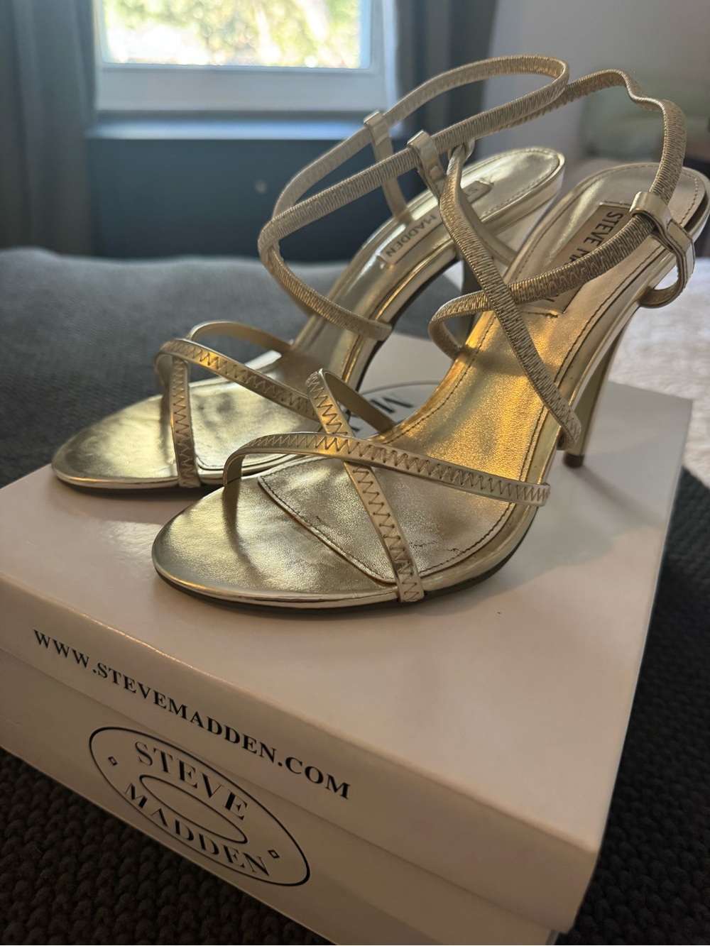 Steve Madden Metallic Gold Strappy High Heel Sandals